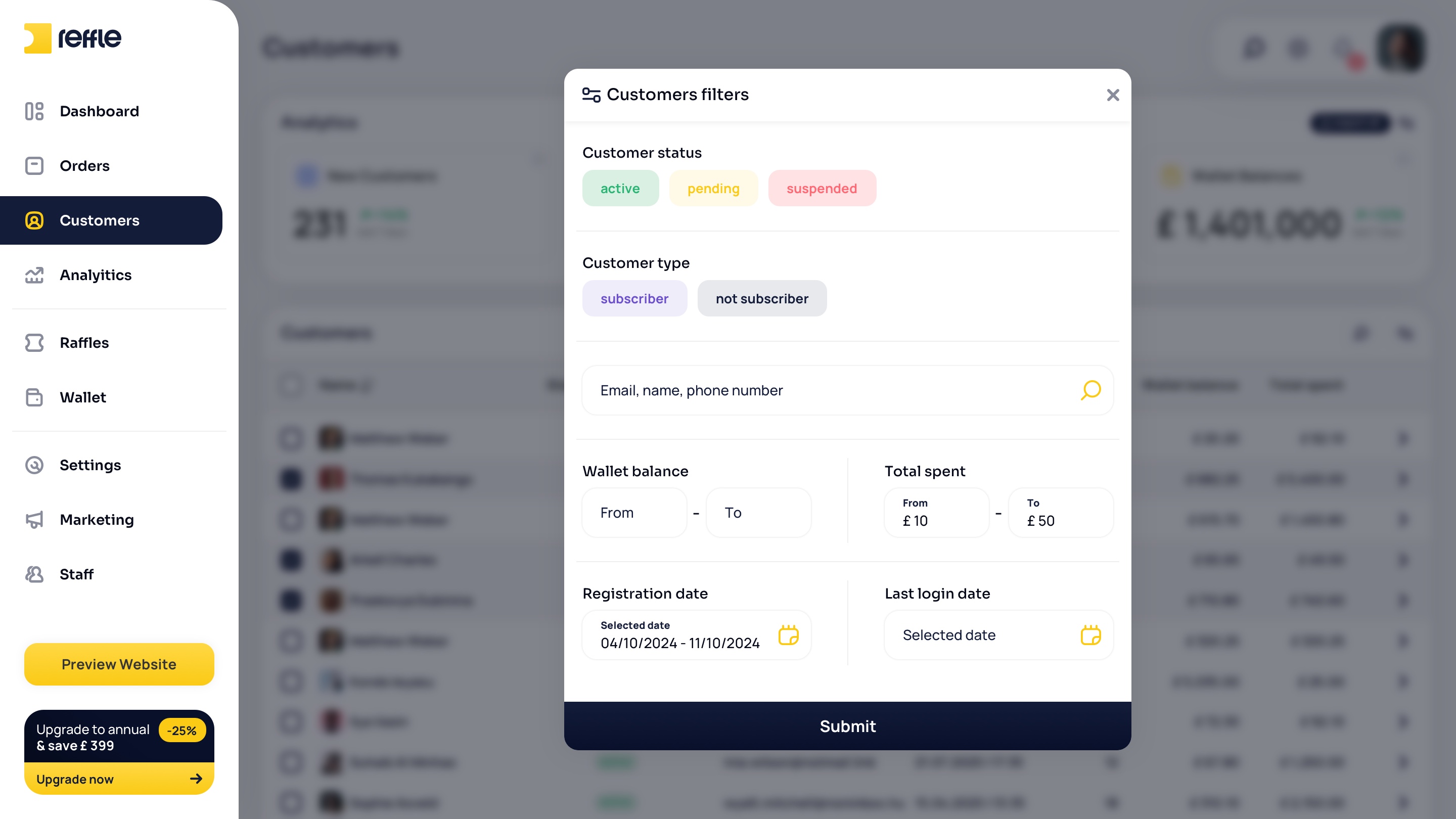 Customers screen 4