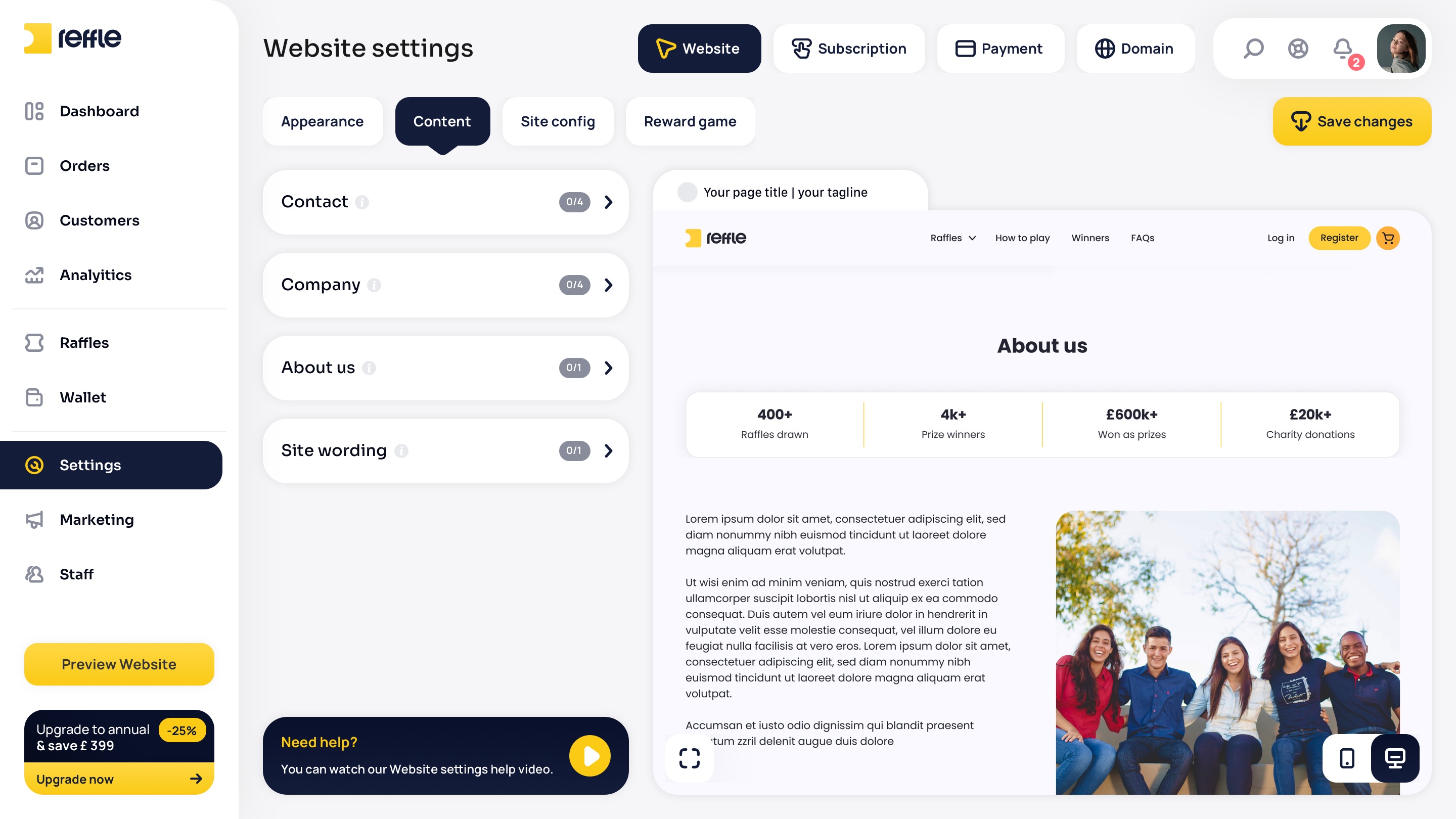 Website Settings screen 6